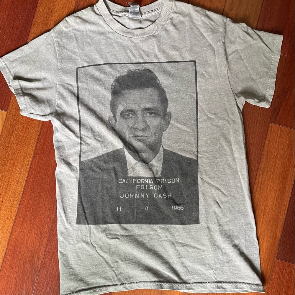 Rare vintage Johnny cash Folsom prison 1966 mugshot tee in gray, women’s s/m
